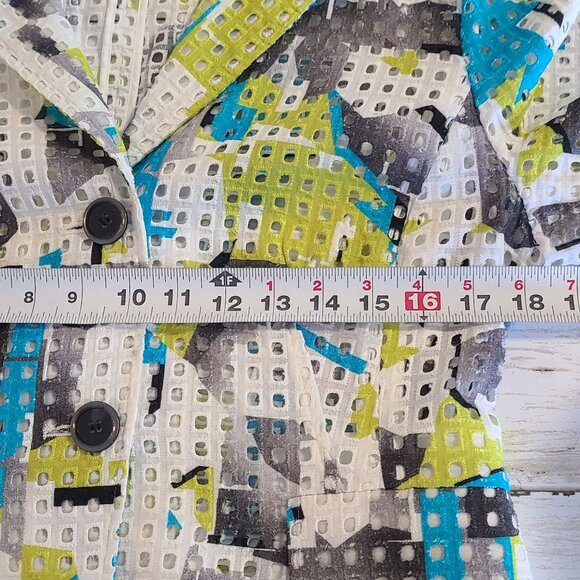 Per Se Cotton Silk Eyelet Blazer Jacket Abstract Art to Wear Dopamine Womens 8 - Picture 6 of 8